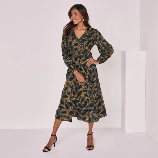 Midi šaty s gombíkmi a potlačou