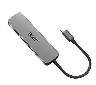 Acer 5IN1 Type-C dongle, 1x HDMI (až 3840x2160@60hz), 3x USB 3.0 5Gbps ports, 1x Type-C up to 100W PD port (hosť)