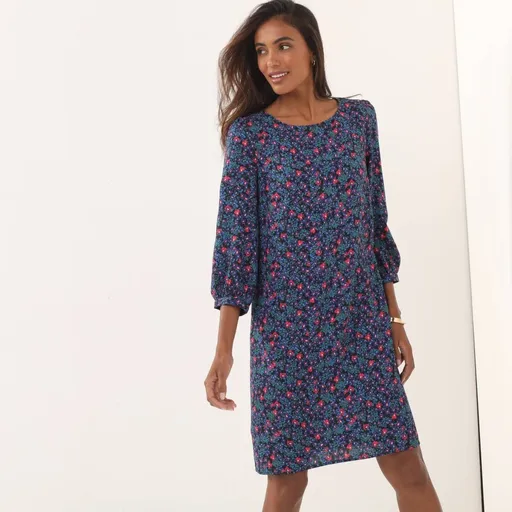 Rovné šaty s potlačou a 7/8 rukávmi