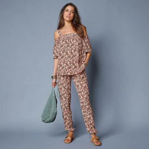 Rovné krepónové nohavice s potlačou