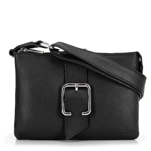 Dámska crossbody kožená kabelka s prackou čierna 99-4E-005-1