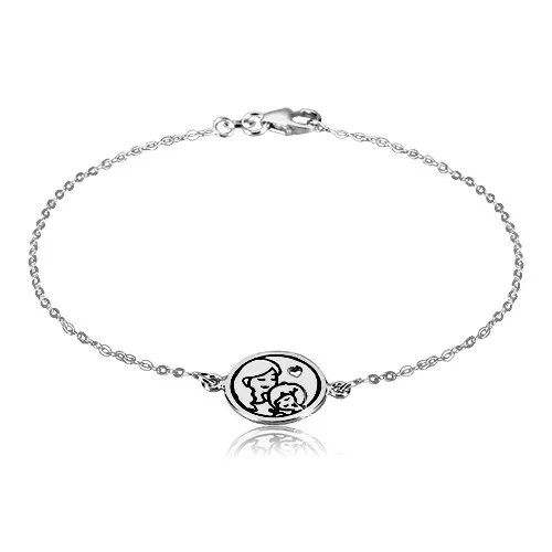 Strieborný 925 náramok - mama a dcéra, glazúra čiernej farby, srdiečkový výrez