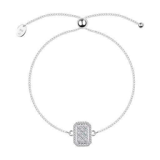 Náramok z 925 striebra - plochý obdĺžnik, okrúhle zirkóny, nastaviteľný