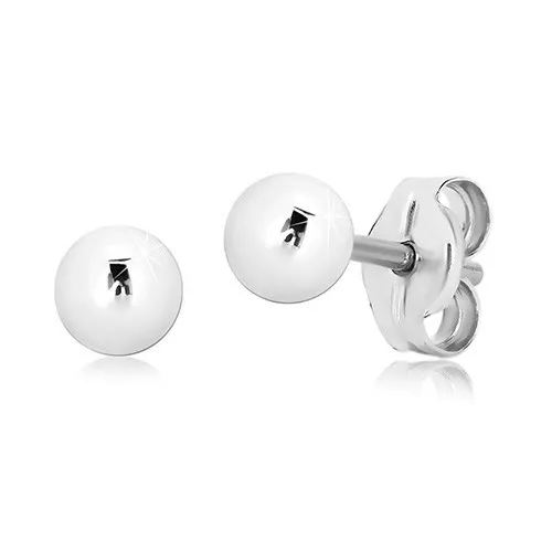 Puzetové náušnice z bieleho 14K zlata - jednoduchá lesklá gulička, 4 mm