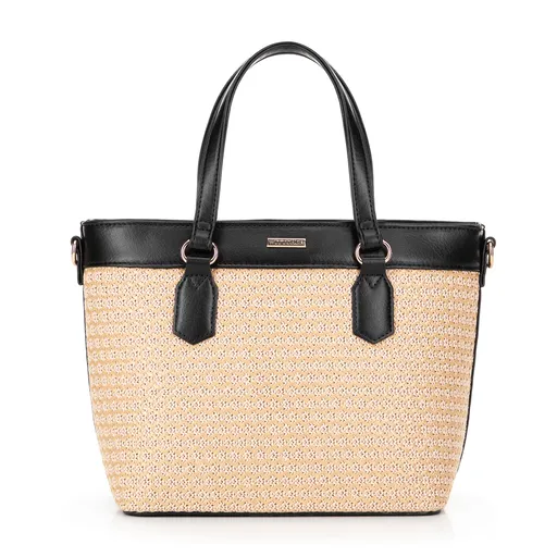 Dámska kabelka z ekokože a výpletu béžovo-čierna 100-4Y-409-91