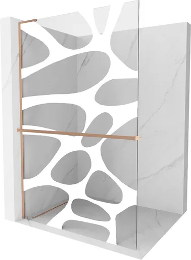 MEXEN/S - Kioto+ L Sprchová zástena WALK-IN s poličkou a držiakom uterákov 70 x 200, biely vzor, meď kartáčovaná 800-070-123-65-97