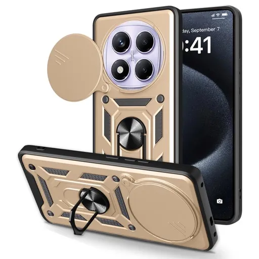 RING CAMERA Kryt s držiakom pre Xiaomi Redmi Note 14 Pro zlatý