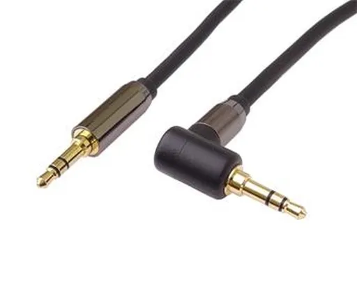 PremiumCord HQ tienený kábel stereo Jack 3.5mm - Jack 3.5mm zahnutý 90 ° 1,5 m