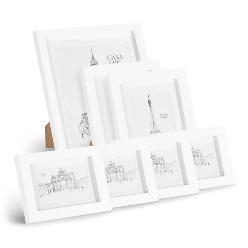 Casa Chic Chalcot, sada 7 obrazových rámov, 3 veľkosti, obdĺžnikový tvar, pasparta, skutočné drevo