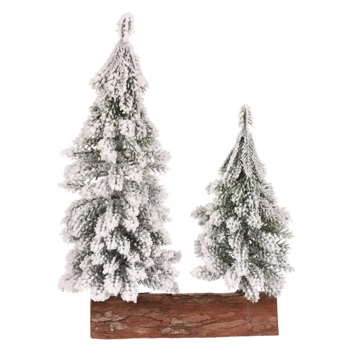 Vianočná dekorácia Stromčeky na kláte - duo, 26 cm, zasnežený