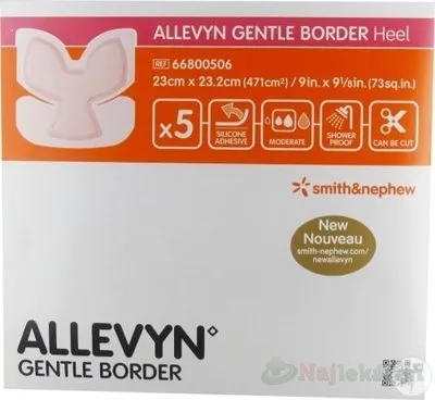 Allevyn Gentle Border Heel Krytie na rany 23 x 23,2 cm adhezívne penové krytie so silikónovým gélom 5 ks