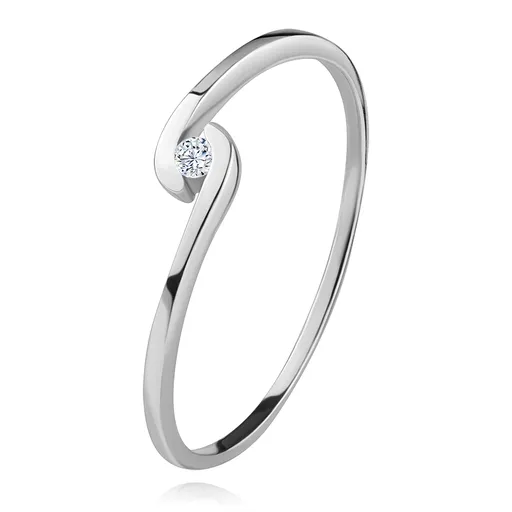 Prsteň z bieleho zlata 14K - okrúhly číry diamant medzi zahnutými ramenami - Veľkosť: 49 mm