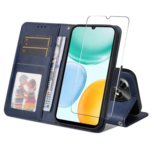 ENKAY PREMIUM SET Peňaženkové puzdro a ochranné sklo Honor X5c Plus modré