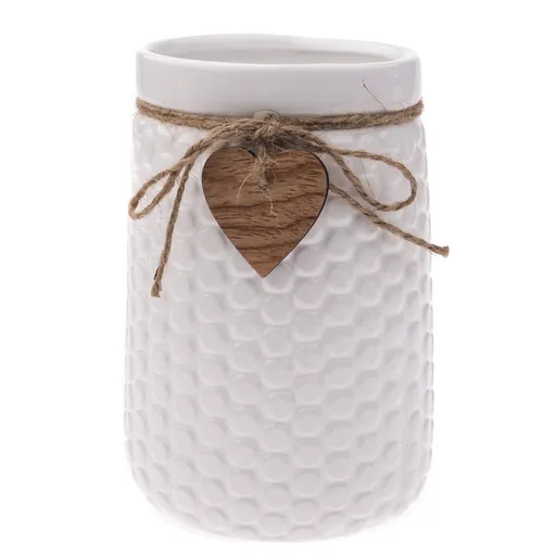 Keramická váza Wood heart, biela, 12 x 17,5 cm