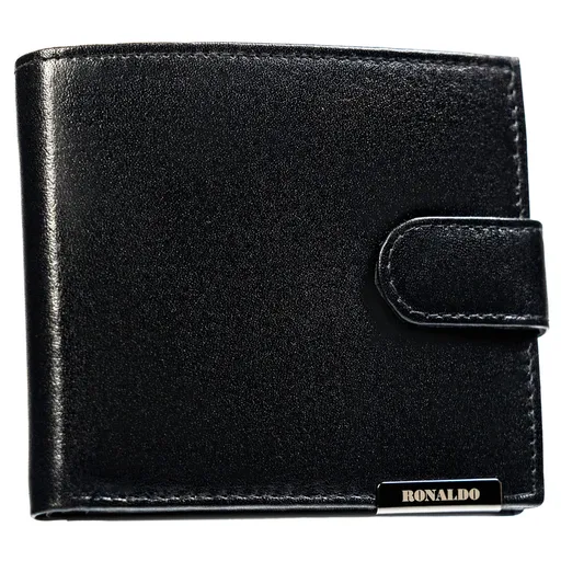 Čierna, horizontálna, priestranná pánska peňaženka z pravej kože so zapínaním na patentný patent - Ronaldo