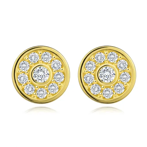 Zlaté náušnice zo žltého 9K zlata - kruh s čírymi zirkónmi, puzetky