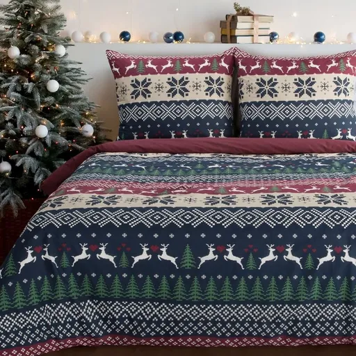 ArtFir Vianočné obliečky na jednolôžko SKANDY | modrá/bordová 140 x 200 cm