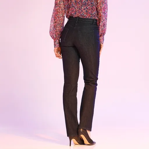 Strečové džínsy bootcut so zapletaným zdobením