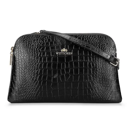 Dámska listová kabelka z kože malá trapezová čierno-grafitová