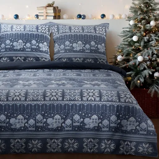 ArtFir Vianočné obliečky na dvojlôžko FJORD | tmavomodrá/biela 220 x 200 cm