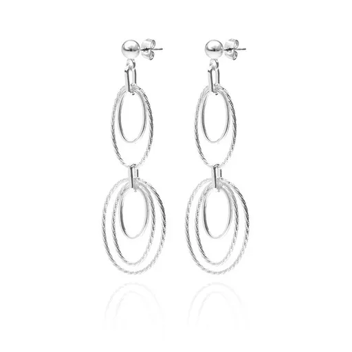 Náušnice zo striebra 925 - visiace ovály s točitým vrúbkovaním