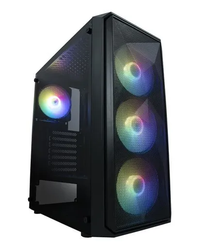 VeinX case ME19A Mid Tower, bez zdroja, 1x USB3.0, 1x USB2.0, 4x 120mm ARGB Fan, 1x ARGB Controller, čierna