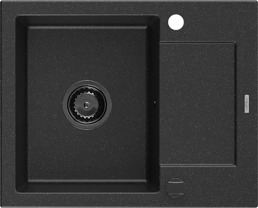 MEXEN/S MEXEN/S - Enzo granitový drez 1-miska s odkvapkávačom 576 x 465 mm, čierna/strieborná 6506571005-73-B