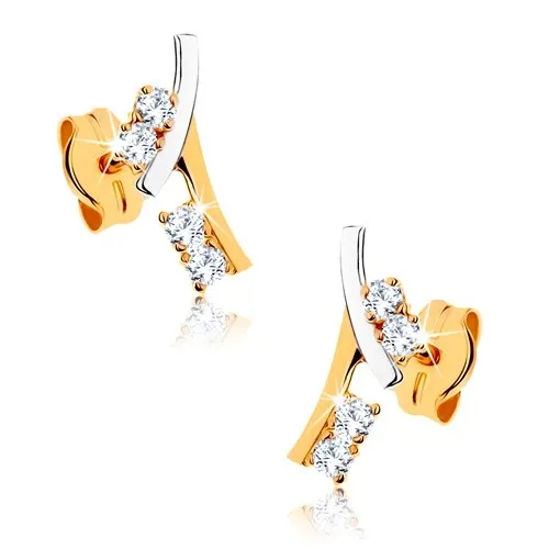 Zlaté náušnice 9K vetva so zirkónmi