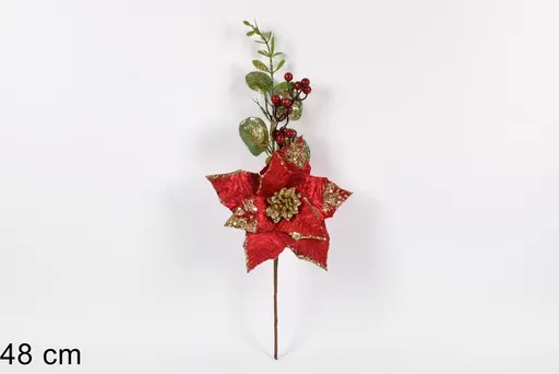 MAKRO - Vetvička / zápich vianočná 48cm, červeno – zlaté prevedenie