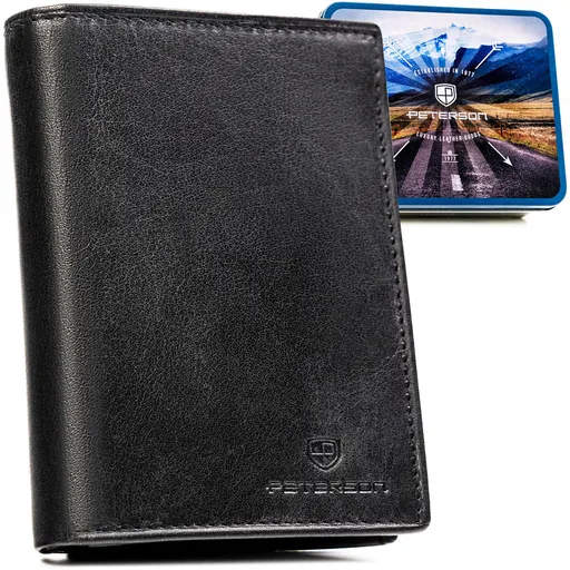 Pánska kožená peňaženka v čiernej farbe s RFID, bez vonkajšieho zapínania - Peterson