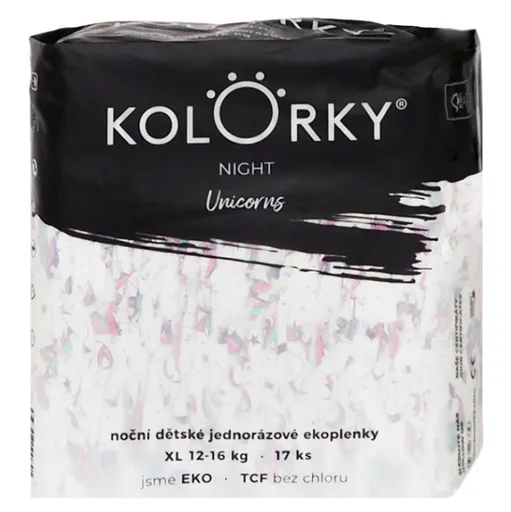 KOLORKY Night jednorožce XL 12-16 kg nočné jednorazové eko plienky 17 ks