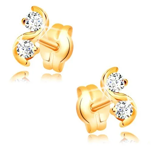 Zlaté puzetové náušnice 585 - lesklá hladká vlnka, číre ligotavé zirkóny