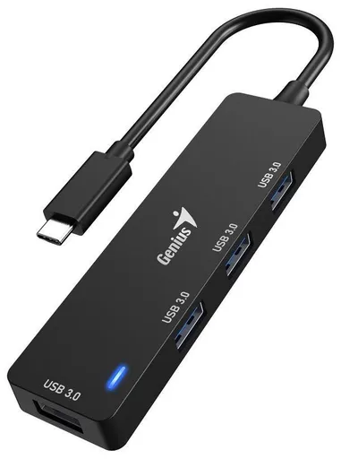 Genius UH-400 USB Hub, externý, USB-C na 4× USB 3.0, 15cm, čierny