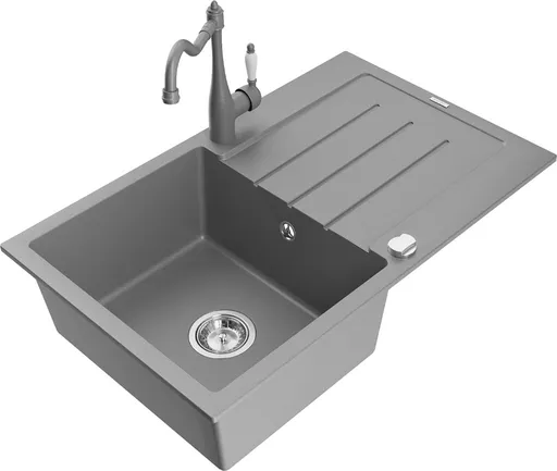 MEXEN/S MEXEN/S - Bruno granitový drez 1-miska s odkvapkávačom vrátane batérie Carla, šedá 6513-71-670700-71