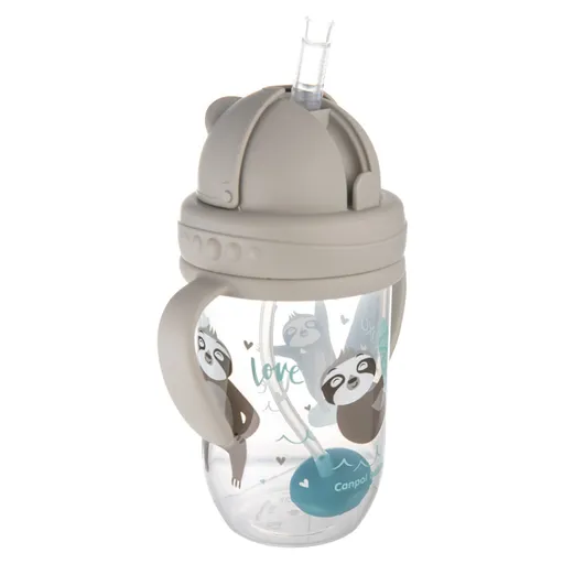 CANPOL BABIES Exotic animals nevylievací hrnček so slamkou a závažím sivý 6m+ 270 ml