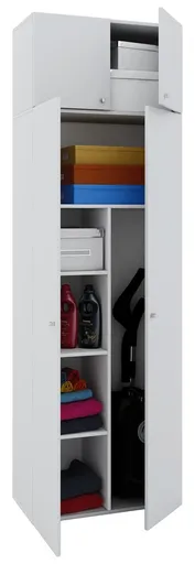 VCM Úklidová skříňka Vandol II s dvířky včetně horního nástavce, bílá