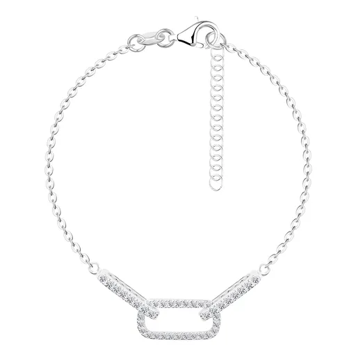 Náramok v striebre 925 - tri oválne retiazkové očká s čírymi zirkónmi