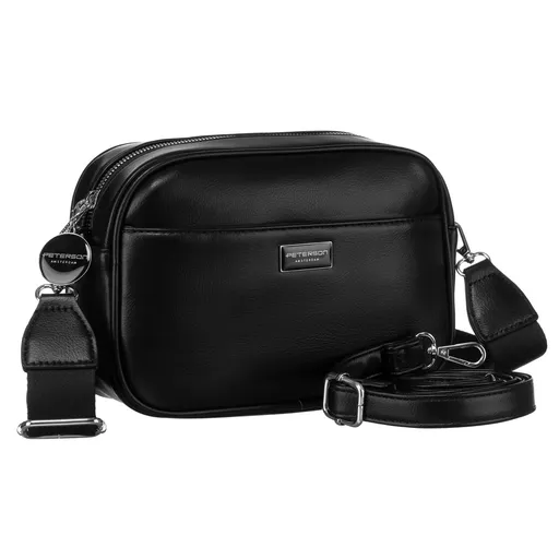 Klasická čierna dámska crossbody kabelka z eko kože s dvoma popruhmi – Peterson