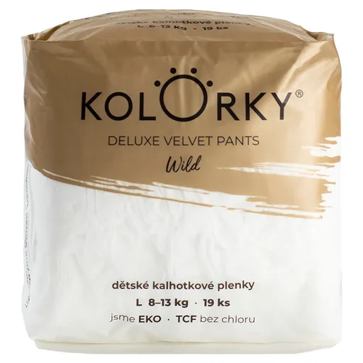 KOLORKY DELUXE VELVET PANTS Jednorazové nohavičkové EKO plienky wild L (8-13 kg) 19 kusov