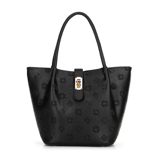 Dámske puzdro z ekokože s reliéfnym podpisom čierne 101-4Y-P00-1