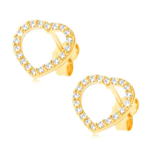 Zlaté náušnice 14K srdce so zirkónovou líniou