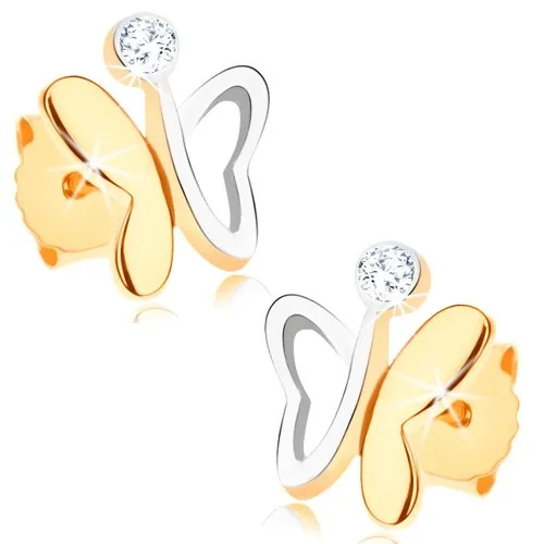 Náušnice z 9K kombinovaného zlata motýľ s čírym zirkónom