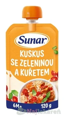 SUNAR príkrm KUSKUS SO ZELENINOU A KURACÍM MÄSOM 6m+ 120g