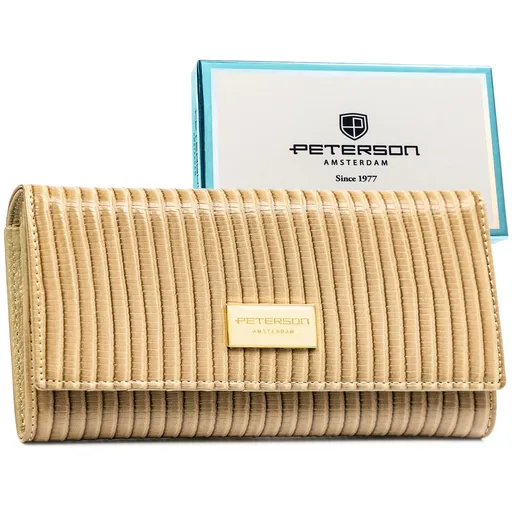 Dámska béžová kožená peňaženka s pleteným vzorom a RFID ochranou