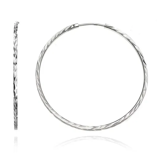 Strieborné náušnice 925 - kruhy s hranami, vyhĺbené lístky, 50 mm