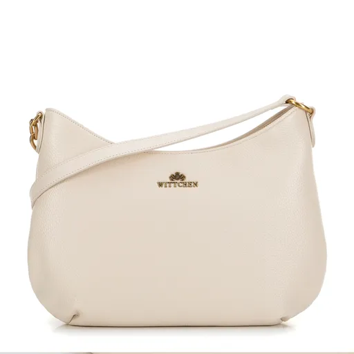 Kožená kabelka na rameno s retiazkou krémová 100-4E-603-0