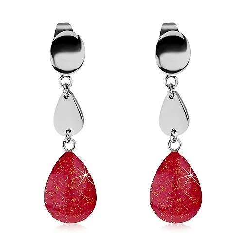 Náušnice z ocele 316L so slzičkami, trblietavá ružová glazúra, puzetky