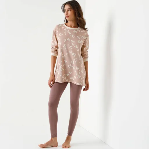 Moltonové pyžamo s legínami a potlačou srdiečok