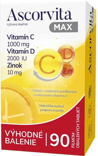 Ascorvita MAX tablety s vitamínom C, D a zinkom 90 tabliet