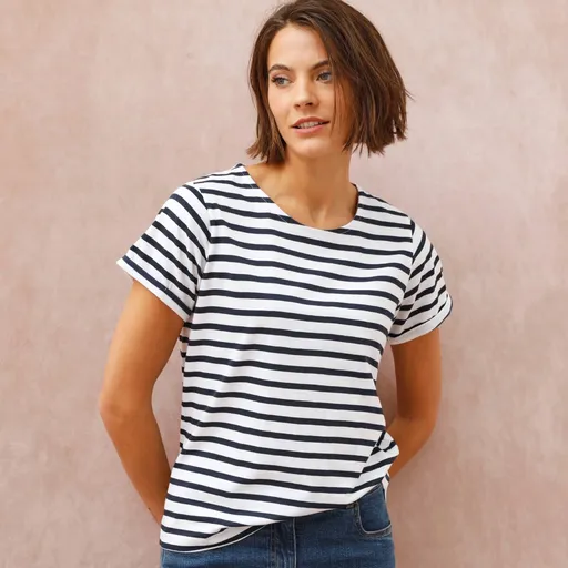 Džersejové prúžkované tričko s okrúhlym výstrihom